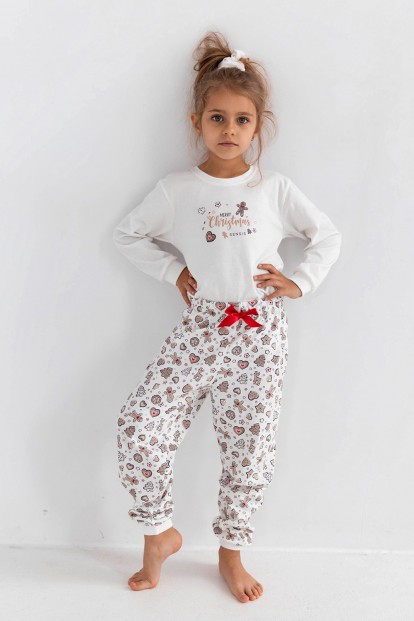 Хлопковая пижама с брюками и лонгсливом для девочек Sensis cookies kids - фото 1