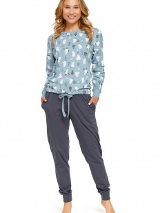 Серо-голубая женская пижама с брюками и кофтой