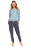 Женская хлопковая серо-голубая пижама с брюками на манжетах и лонгсливом Doctor nap pm.5272  - фото 1