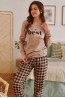 Женская хлопковая бежевая пижама с клетчатыми брюками и лонгсливом Doctor nap pm.5217 - фото 2