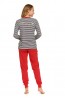 Женская хлопковая красная пижама с брюками на манжетах и лонгсливом Doctor nap pm.5235  - фото 3