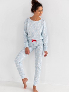Женская пижама с брюками и лонгсливом с принтом белые мишки