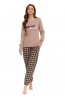 Женская хлопковая бежевая пижама с клетчатыми брюками и лонгсливом Doctor nap pm.5217 - фото 3