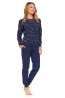 Женская хлопковая темно-синяя пижама с брюками на манжетах и лонгсливом Doctor nap pm.5224 zodiac  - фото 1