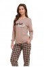 Женская хлопковая бежевая пижама с клетчатыми брюками и лонгсливом Doctor nap pm.5217 - фото 4