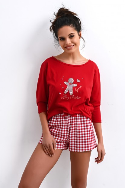 Женский красный пижамный комплект с шортами с кофтой с рукавом 3/4 Sensis hazel - фото 1