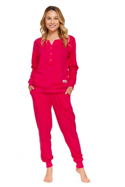 Женская красная хлопковая пижама с брюками и кофтой с длинным рукавом Doctor nap pm.4349 viva magenta - фото 1