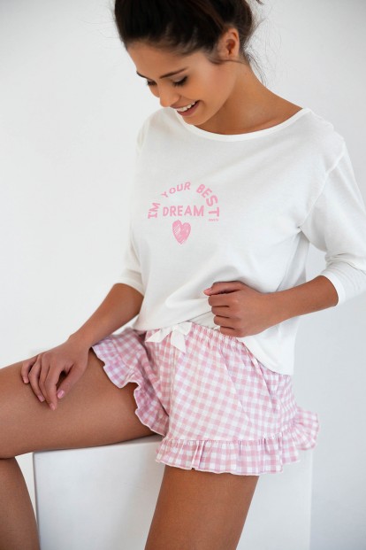 Женская пижама из хлопка с шортами в клетку и футболкой с рукавом 3/4 Sensis the best - фото 1