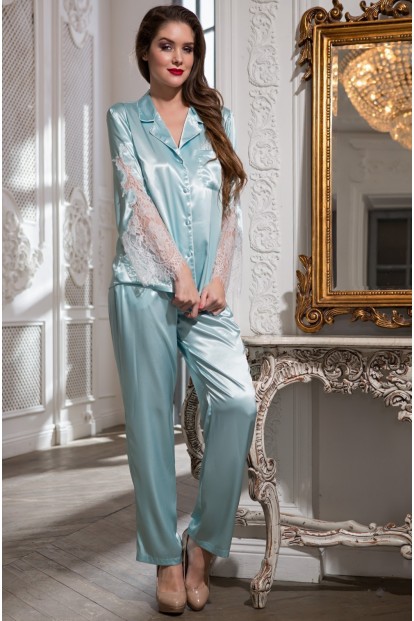Женская шелковая пижама с брюками и жакетом с кружевными рукавами Mia-amore Chantal 3196  - фото 1