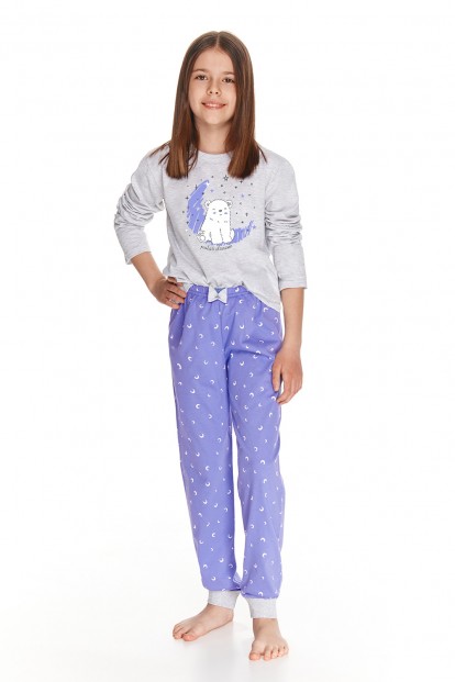 Детская хлопковая пижама для девочек с брюками и лонгсливом Taro 23w susan 2585-2586-01 - фото 1