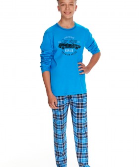 Синяя пижама для мальчиков подростов с брюками в клетку