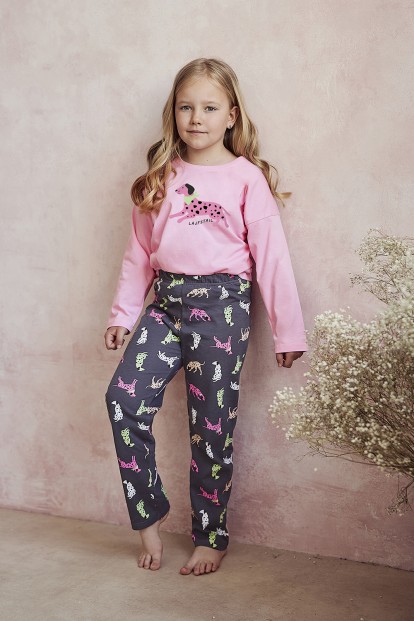 Детская хлопковая пижама для девочек с брюками и лонгсливом Taro 24w ruby 3042-3043-01 - фото 1