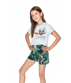 Трикотажная пижама для девочек с принтованными шортами и футболкой
