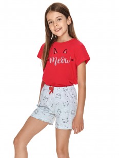 Трикотажная пижама для девочек с шортами и футболкой с кошечками