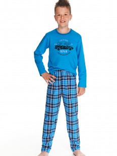 Синяя пижама для мальчиков с брюками в клетку