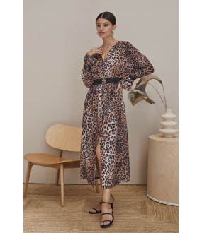 Легкое леопардовое платье из вискозы с поясом