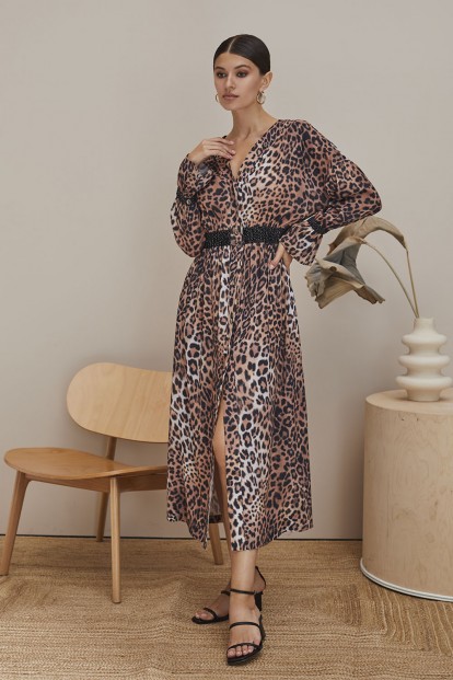 Легкое леопардовое платье с поясом Laete 61698-1 - фото 1