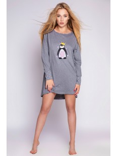 Короткая женская ночная сорочка с длинным рукавом пингвином и принтом пингвин