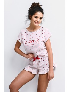 Женская пижама из хлопка с шортами и футболкой с принтом сердечки