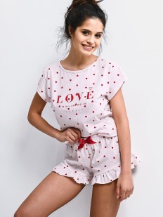 Женская пижама из хлопка с шортами и футболкой с принтом сердечки