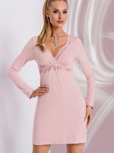 Женская розовая ночная сорочка из вискозы с длинным рукавом