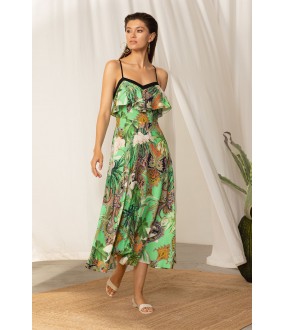 Летнее платье миди сарафанного типа с зеленым принтом