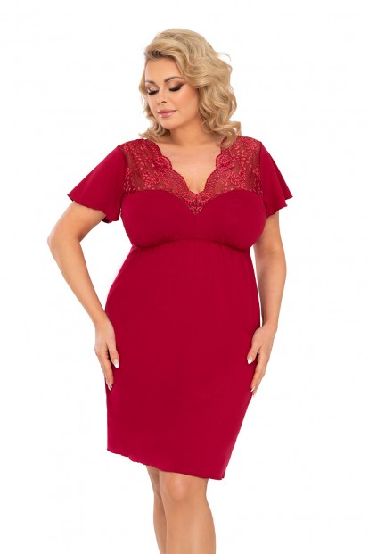 Женская красная ночная сорочка с короткими рукавами и кружевным лифом Donna Doris plus nightdress - фото 1