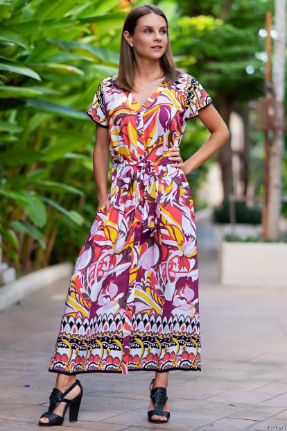 Длинное цветное платье-рубашка с огненным принтом Mia-Amore BAHAMA 1485 - фото 1