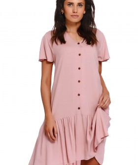 Розовая домашняя сорочка из тенселя свободного кроя с юбочкой
