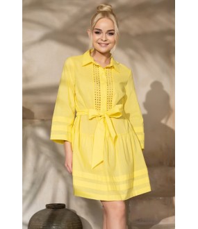 Желтое платье-туника на пуговицах