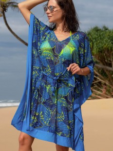 Пляжная туника синего цвета с растительным принтом