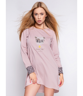 Домашняя женская пудровая сорочка из хлопка с принтом собачки