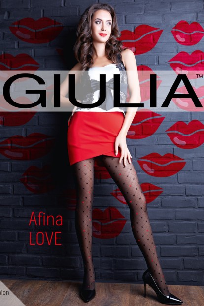 Колготки 40 ден с сердечками и рисунком в сетку Giulia AFINA LOVE 01 - фото 1