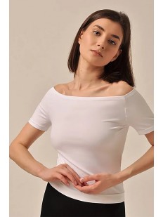 Женская облегающая футболка с вырезом горловины лодочка