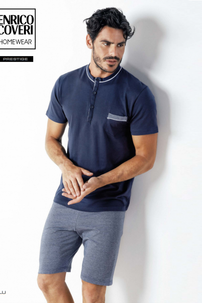 Мужской хлопковый комплект для дома с шортами и футболкой Enrico Coveri EP9074 - фото 1