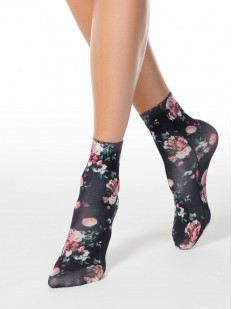 Черные женские носки с реалистичным цветочным принтом 70 DEN