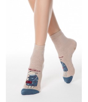 Высокие женские носки с антискользящей стопой и цветным рисунком мышки