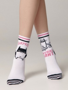 Белые женские носки с рисунком коты