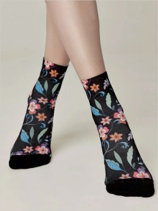 Черные женские носки 70 ден с цветочным рисунком 