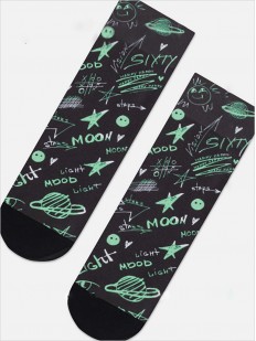 Черно-зеленые носочки с надписями 70 ден