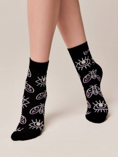Черные женские носки из хлопка с оригинальным рисунком 