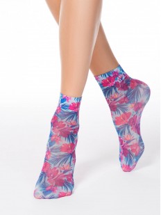Яркие женские носки 40 den с тропическим цветочным принтом