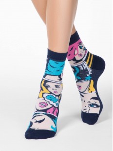Цветные женские носки из хлопка с ярким принтом в виде комиксов