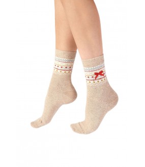 Женские новогодние носки с геометрическим узором и бантиком