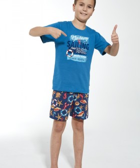 Детская пижама для мальчиков с шортами и футболкой с морским принтом