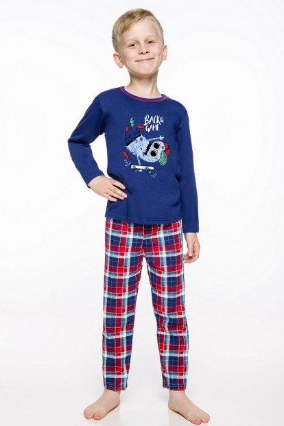 Детская хлопковая пижама для мальчиков с принтом и штанами в клетку TARO 2342/2343 19/20 LEO - фото 1
