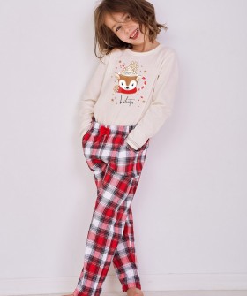 Детская пижама из хлопка с лонгсливом и клетчатыми штанами