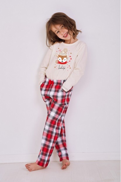 Хлопковая пижама с брюками в клетку и кофтой с новогодним рисунком Taro 2830/2831/2832 aw22/23 holly  - фото 1