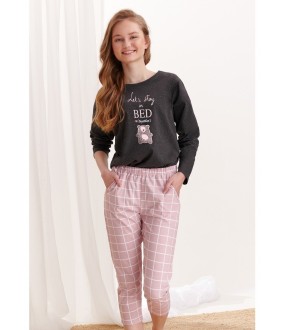 Подростковая пижама для девочек с кофтой и брюками: принт в виде мишки