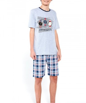 Подростковая пижама для мальчиков с клетчатыми шортами